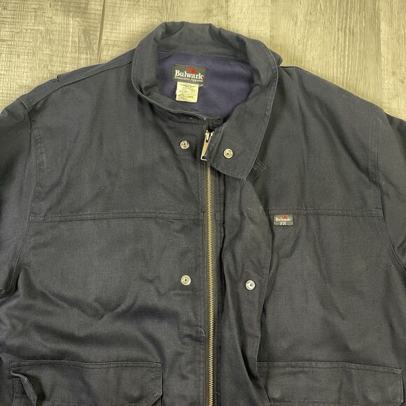 Bulwark FR Men's Large Long Flame Resistant Navy Lined Bomber Jacket Full Zip X - Picture 8 of 12